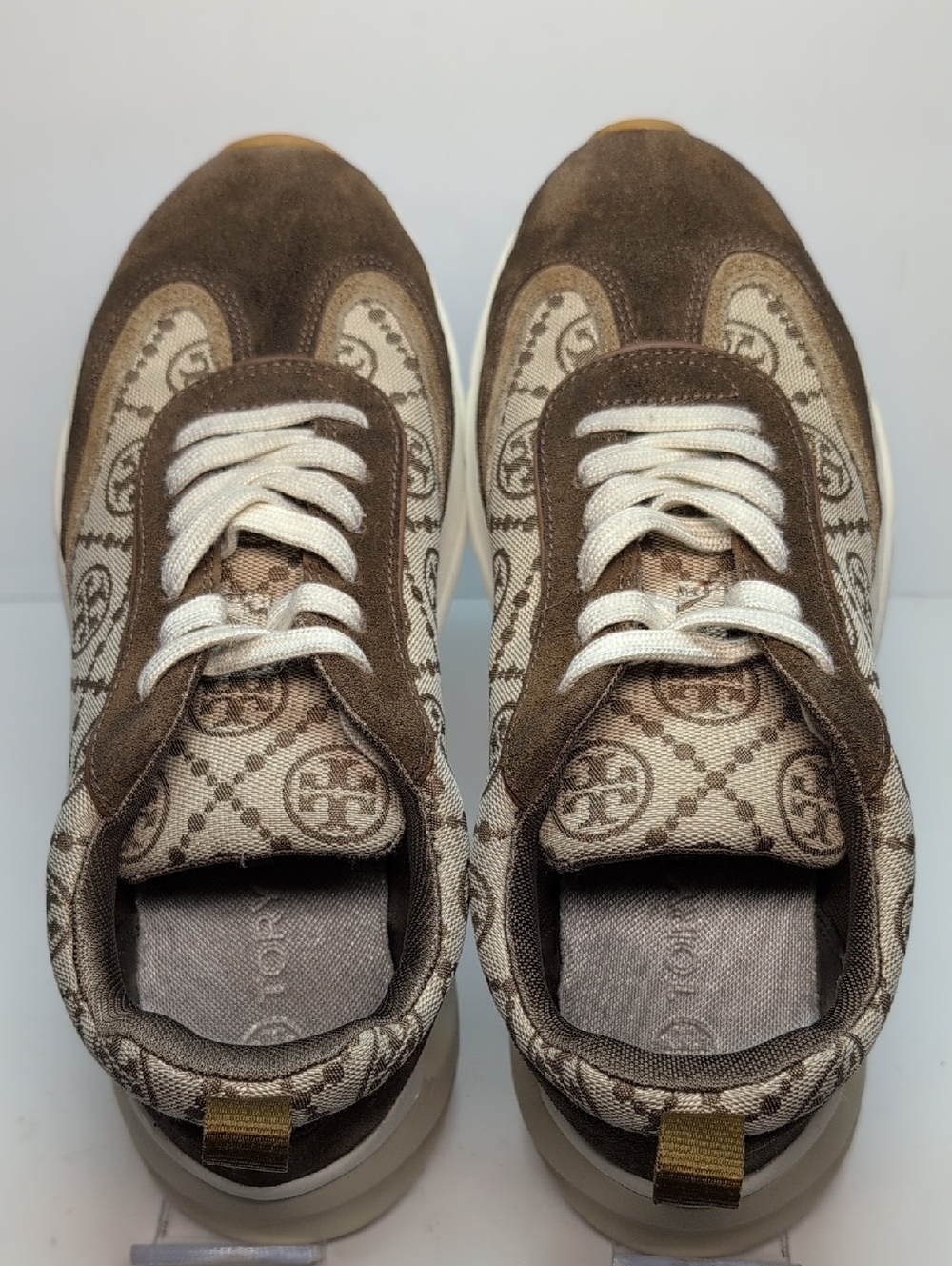 Tory Burch T Monogram Suede Good Luck Trainer sneakers womans size 8 - Picture 10 of 16